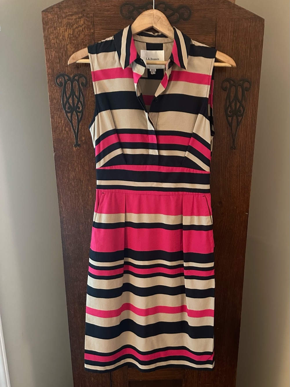 LK Bennett Martha Sleeveless Pink Striped Shirt Dress Size 4 - Picture 2 of 9